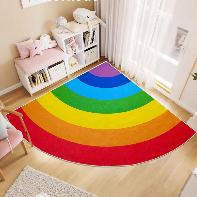 ABREEZE Washable Kids Rug Non-Slip Backing Colorful Rainbow Floor Rug Carpet for Room Girls Kids Nursery 5.3' - Image 1